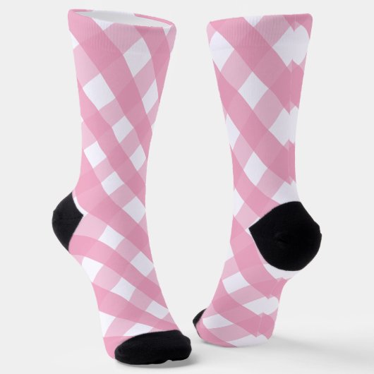 Pink Gingham Monogrammed Pattern Socks Sokken (Gebogen)