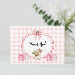 Pink Gingham Mouse Baby shower-bedankkaart Bedankkaart