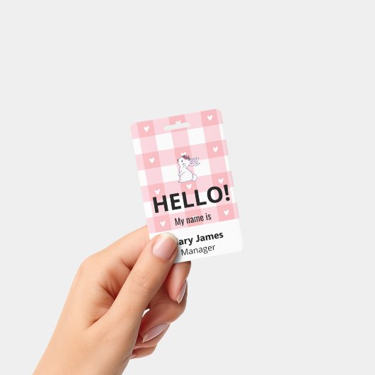 Pink Gingham Name Lanyard | Personalized ID Badge  (Handheld)