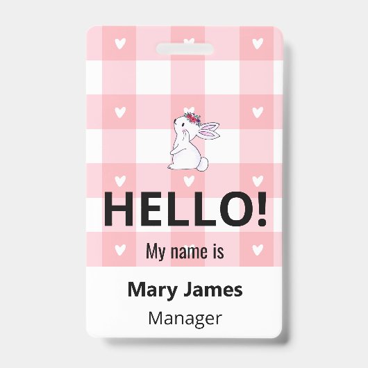 Pink Gingham Name Lanyard | Personalized ID Badge (Achterkant)