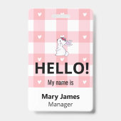 Pink Gingham Name Lanyard | Personalized ID Badge  (Voorkant)