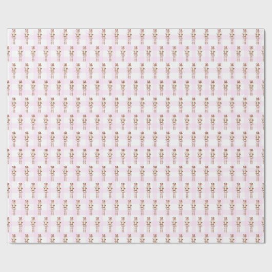 Pink Gingham Notenkraker Ballet Kerstmis Cadeaupapier (Vlak)