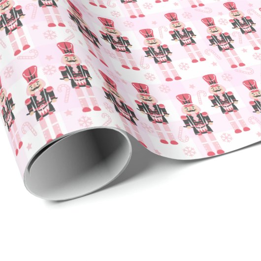 Pink Gingham Notenkraker Ballet Kerstmis Cadeaupapier (Rol Hoek)