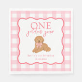 Pink Gingham One Golden Year Doodle Puppy Servet (Voorkant)