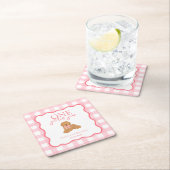 Pink Gingham One Golden Year Girls First Birthday Kartonnen Onderzetters (Insitu)