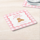 Pink Gingham One Golden Year Girls First Birthday Kartonnen Onderzetters (Schuin)