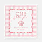 Pink Gingham One Golden Year Girls First Birthday Servet (Voorkant)