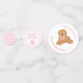 Pink Gingham One Golden Year Puppy Birthday Table Confetti (Achterkanten)
