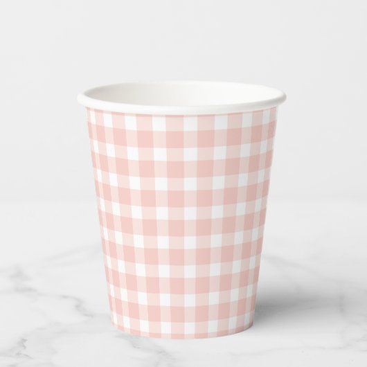 Pink Gingham Paper Cups Papieren Bekers (Voorkant)
