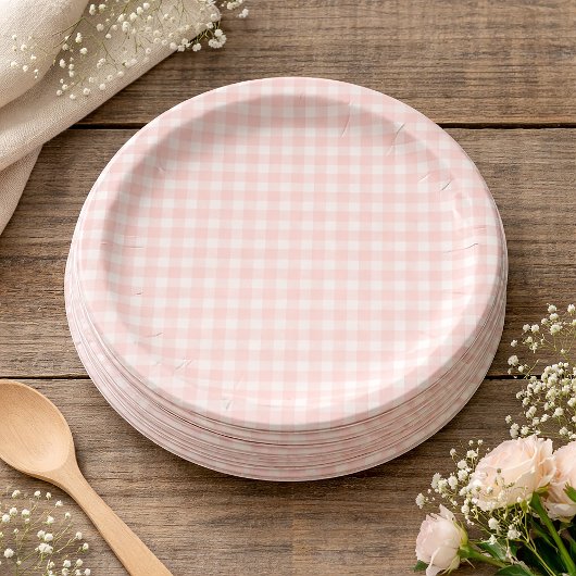 Pink Gingham Paper Plates Papieren Bordje