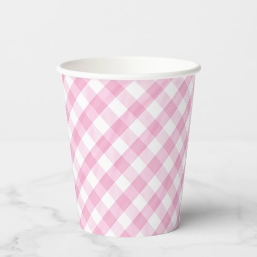 Pink Gingham Papieren Bekers (Achterkant)