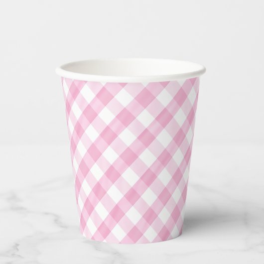 Pink Gingham Papieren Bekers (Voorkant)