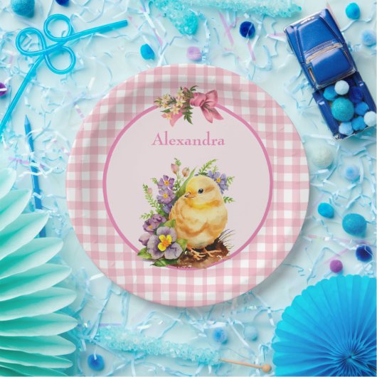 Pink Gingham Papieren Bordje (Feest)