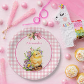 Pink Gingham Papieren Bordje (Feest)