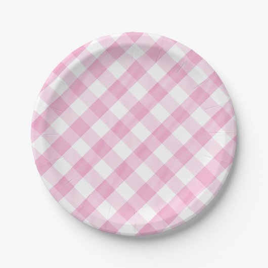 Pink Gingham Papieren Bordje (Voorkant)