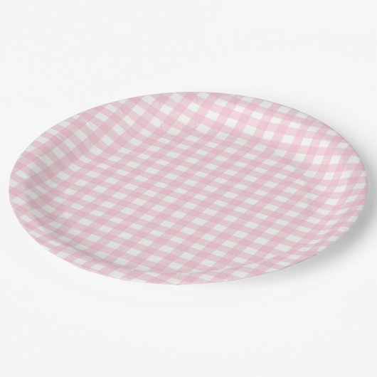 Pink Gingham Papieren Bordje (Gekanteld)