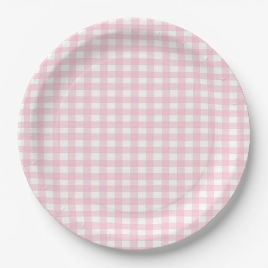 Pink Gingham Papieren Bordje (Voorkant)