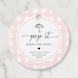 Pink Gingham paraplu Pop het als ze Poppen Bedankjes Labels