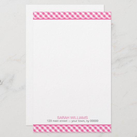 Pink Gingham Pattern Briefpapier (Voorkant / Achterkant)