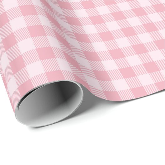Pink Gingham Pattern Girly Check Plaid Checkered Cadeaupapier (Rol Hoek)