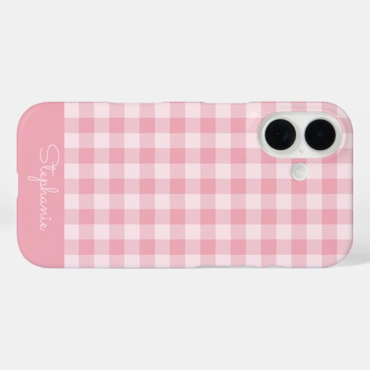 Pink Gingham Pattern Girly Checkered Plaid Name Case-Mate iPhone Case (Achterkant (horizontaal))