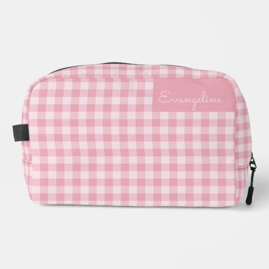 Pink Gingham Pattern Girly Checkered Plaid Name Toilettasje (Voorkant)
