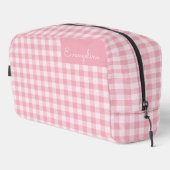 Pink Gingham Pattern Girly Checkered Plaid Name Toilettasje (Rechterhoek)