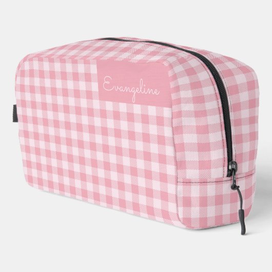 Pink Gingham Pattern Girly Checkered Plaid Name Toilettasje (Rechterhoek)