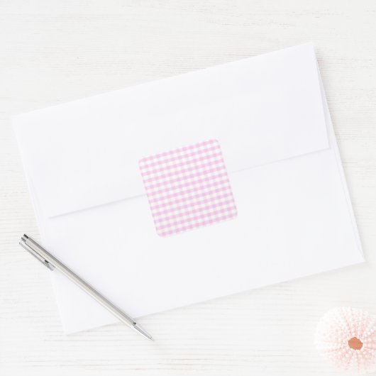Pink Gingham Pattern Vierkante Sticker (Envelop)
