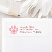 Pink Gingham Paw Print Retouradres Label (Insitu)