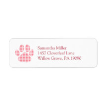 Pink Gingham Paw Print Retouradres Label