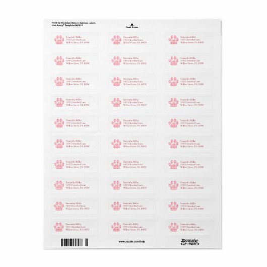 Pink Gingham Paw Print Retouradres Label (Full Sheet)