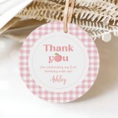 Pink Gingham Peach eerste verjaardag Bedankjes Labels