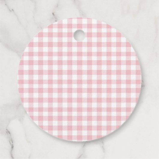 Pink Gingham Peach eerste verjaardag Bedankjes Labels (Achterkant)