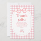 Pink Gingham Peach eerste verjaardag Bedankkaart (Voorkant)