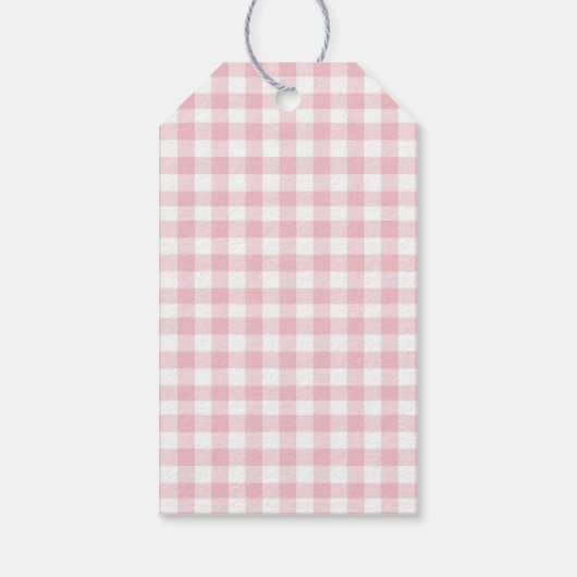 Pink Gingham Peach eerste verjaardag Cadeaulabel (Achterkant)