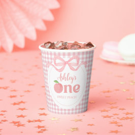 Pink Gingham Peach eerste verjaardag Papieren Bekers