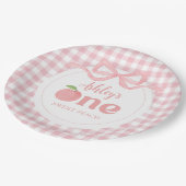 Pink Gingham Peach eerste verjaardag Papieren Bordje (Gekanteld)