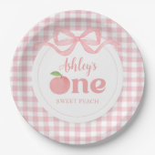 Pink Gingham Peach eerste verjaardag Papieren Bordje (Voorkant)