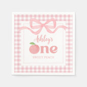 Pink Gingham Peach eerste verjaardag Servet (Voorkant)