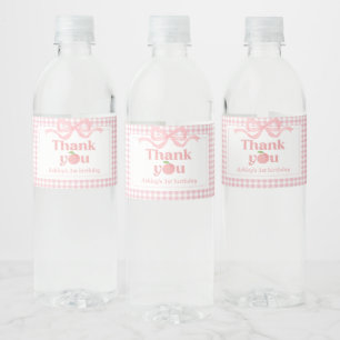 Pink Gingham Peach eerste verjaardag Waterfles Etiket
