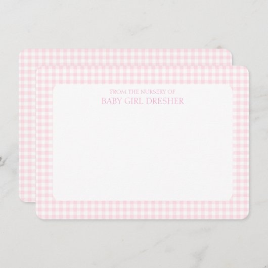 Pink Gingham Personalized  Notitiekaartje (Voorkant / Achterkant)