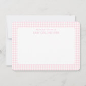 Pink Gingham Personalized  Notitiekaartje (Voorkant)