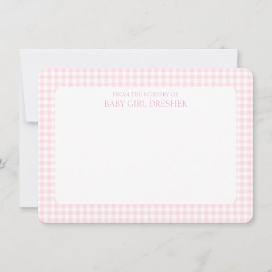 Pink Gingham Personalized Notitiekaartje (Voorkant)