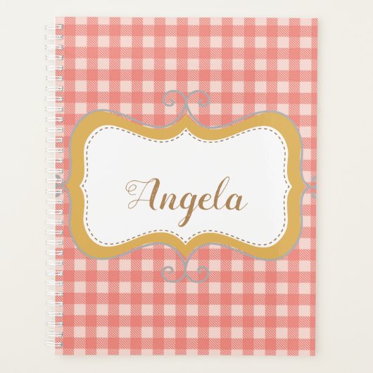 Pink Gingham Personalized Planner (Voorkant)