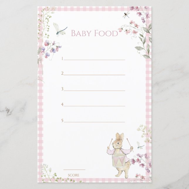 Pink Gingham Peter het Konijn Guess Baby Food Game (Voorkant)