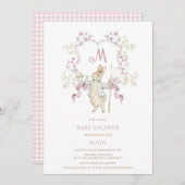 Pink Gingham Peter het Konijnenmonogram Baby showe Kaart (Voorkant / Achterkant)