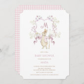 Pink Gingham Peter het Konijnenmonogram Baby showe Kaart (Voorkant / Achterkant)