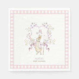 Pink Gingham Peter het Konijnenmonogram Baby showe Servet