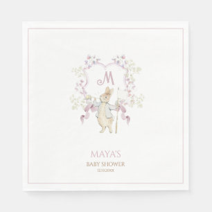 Pink Gingham Peter the Rabbit Crest Baby shower Servet